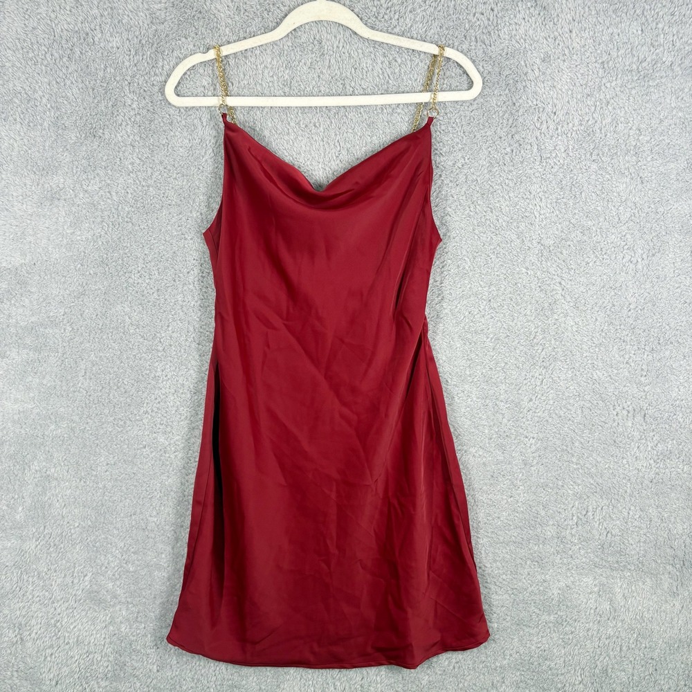 Urban Outfitters Mallory Satin Cowl Neck Slip Dress Gold Chain Straps Size S‎